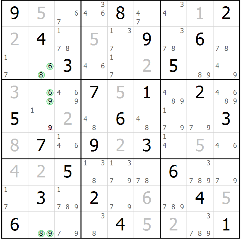 Position des candidats pour la solution de la Gr 3 page 6 du magazine de sudoku Maestro n° 104