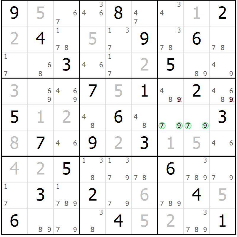 Position des candidats pour la solution de la Gr 3 page 6 du magazine de sudoku Maestro n° 104