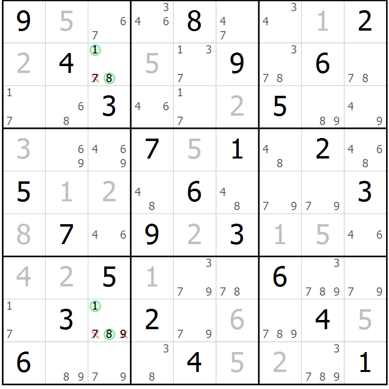 Position des candidats pour la solution de la Gr 3 page 6 du magazine de sudoku Maestro n° 104