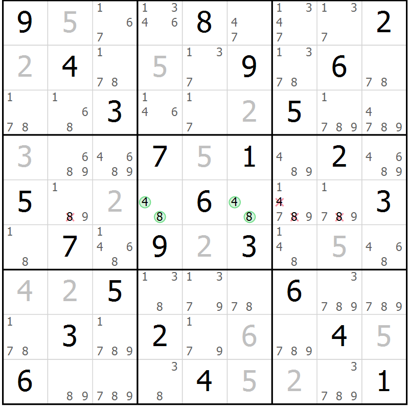 Position des candidats pour la solution de la Gr 3 page 6 du magazine de sudoku Maestro n° 104