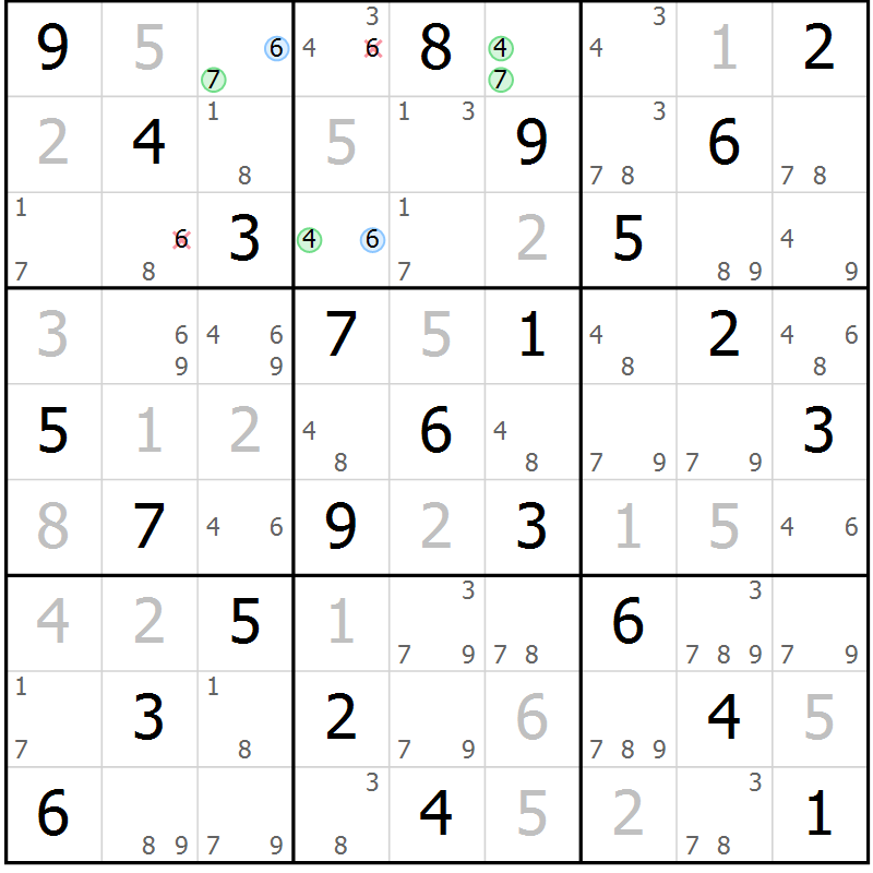 Position des candidats pour la solution de la Gr 3 page 6 du magazine de sudoku Maestro n° 104
