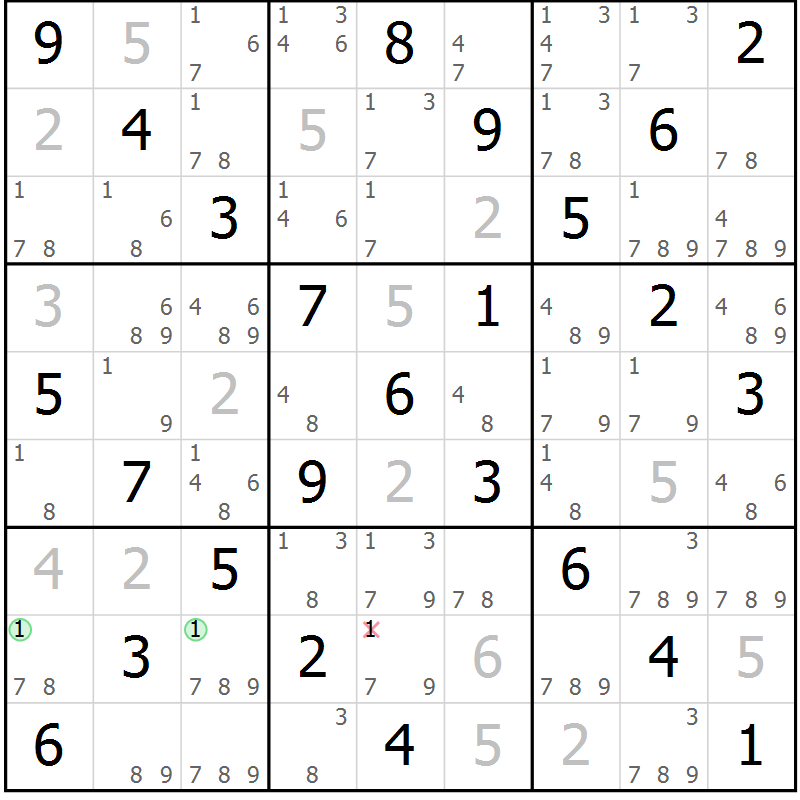 Position des candidats pour la solution de la Gr 3 page 6 du magazine de sudoku Maestro n° 104