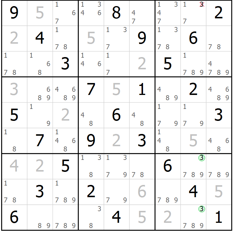 Position des candidats pour la solution de la Gr 3 page 6 du magazine de sudoku Maestro n° 104