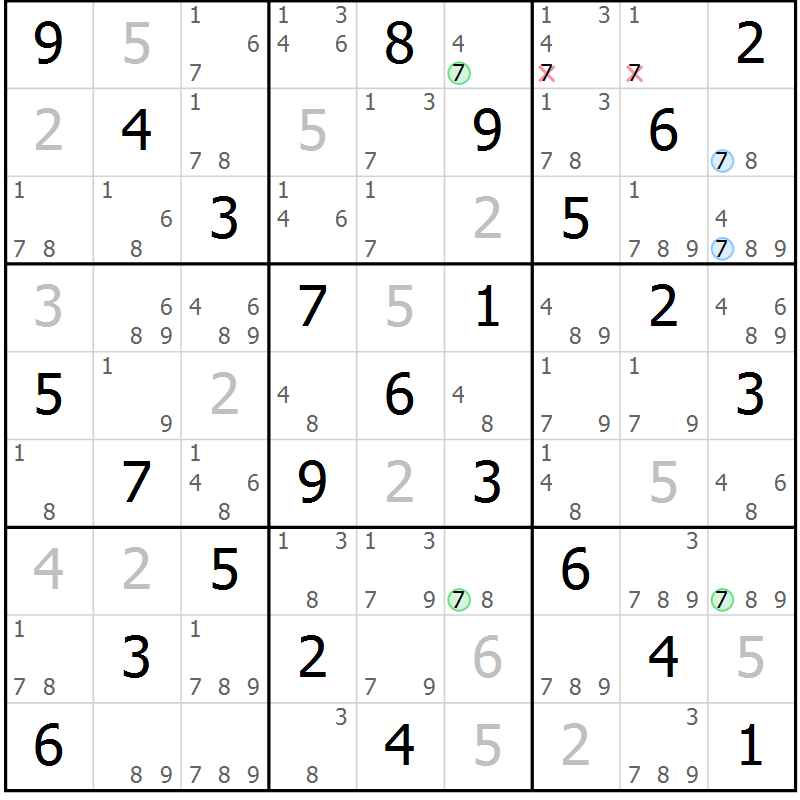 Position des candidats pour la solution de la Gr 3 page 6 du magazine de sudoku Maestro n° 104