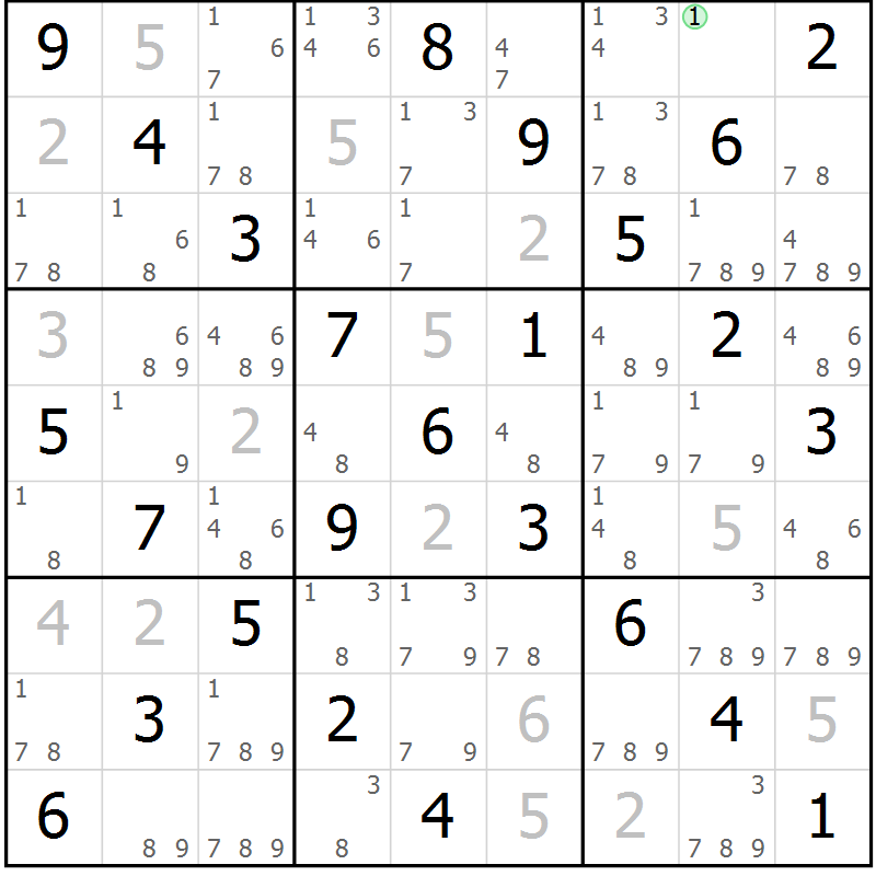 Position des candidats pour la solution de la Gr 3 page 6 du magazine de sudoku Maestro n° 104
