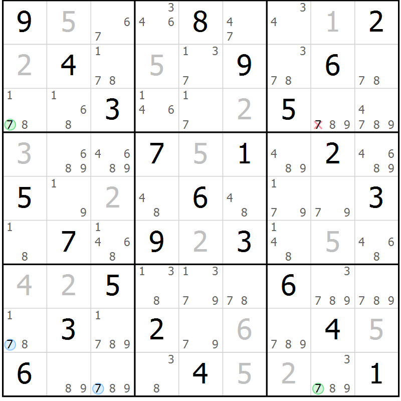 Position des candidats pour la solution de la Gr 3 page 6 du magazine de sudoku Maestro n° 104