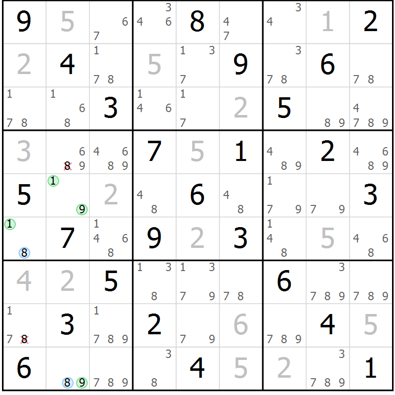 Position des candidats pour la solution de la Gr 3 page 6 du magazine de sudoku Maestro n° 104