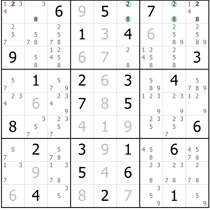 Position des candidats pour la solution de la Gr 30 page 33 du magazine de sudoku Maestro n° 104