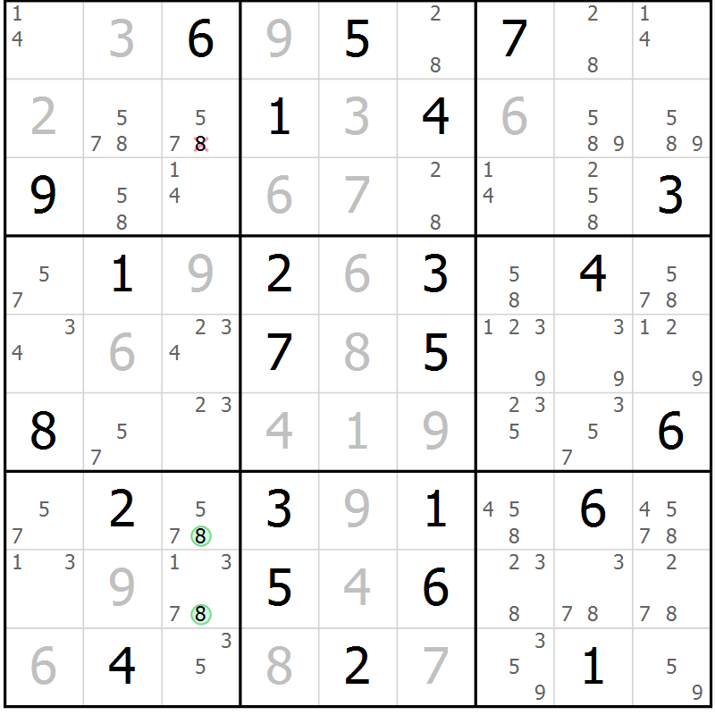 Position des candidats pour la solution de la Gr 30 page 33 du magazine de sudoku Maestro n° 104