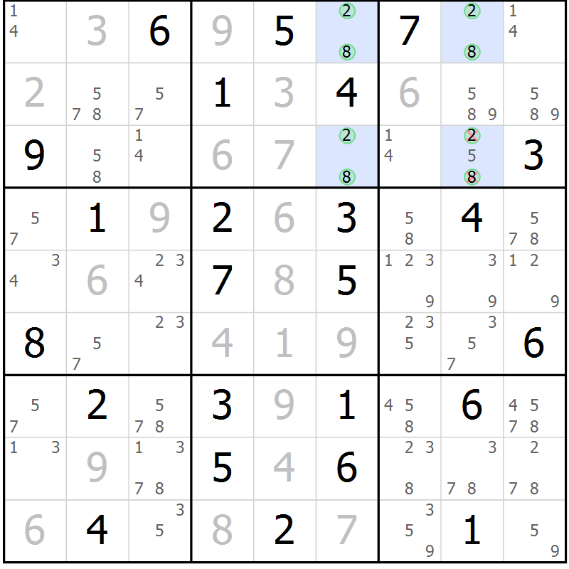 Position des candidats pour la solution de la Gr 30 page 33 du magazine de sudoku Maestro n° 104