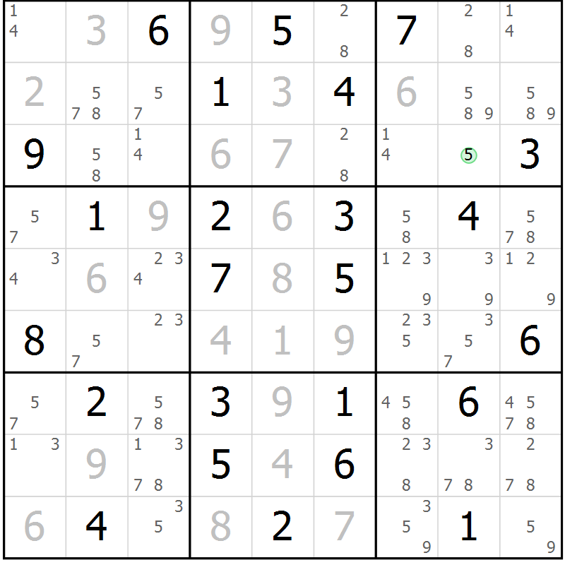 Position des candidats pour la solution de la Gr 30 page 33 du magazine de sudoku Maestro n° 104