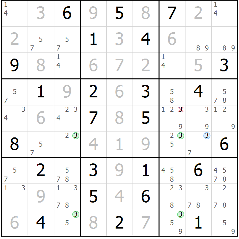 Position des candidats pour la solution de la Gr 30 page 33 du magazine de sudoku Maestro n° 104