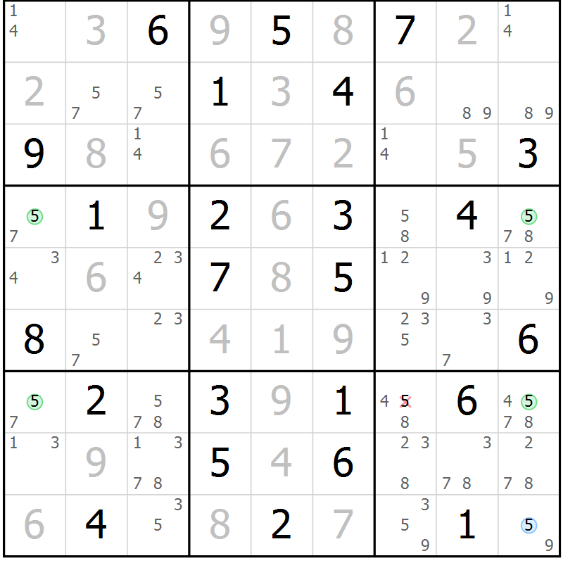 Position des candidats pour la solution de la Gr 30 page 33 du magazine de sudoku Maestro n° 104