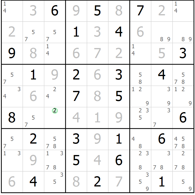 Position des candidats pour la solution de la Gr 30 page 33 du magazine de sudoku Maestro n° 104