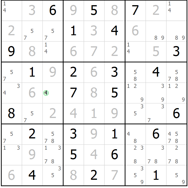 Position des candidats pour la solution de la Gr 30 page 33 du magazine de sudoku Maestro n° 104