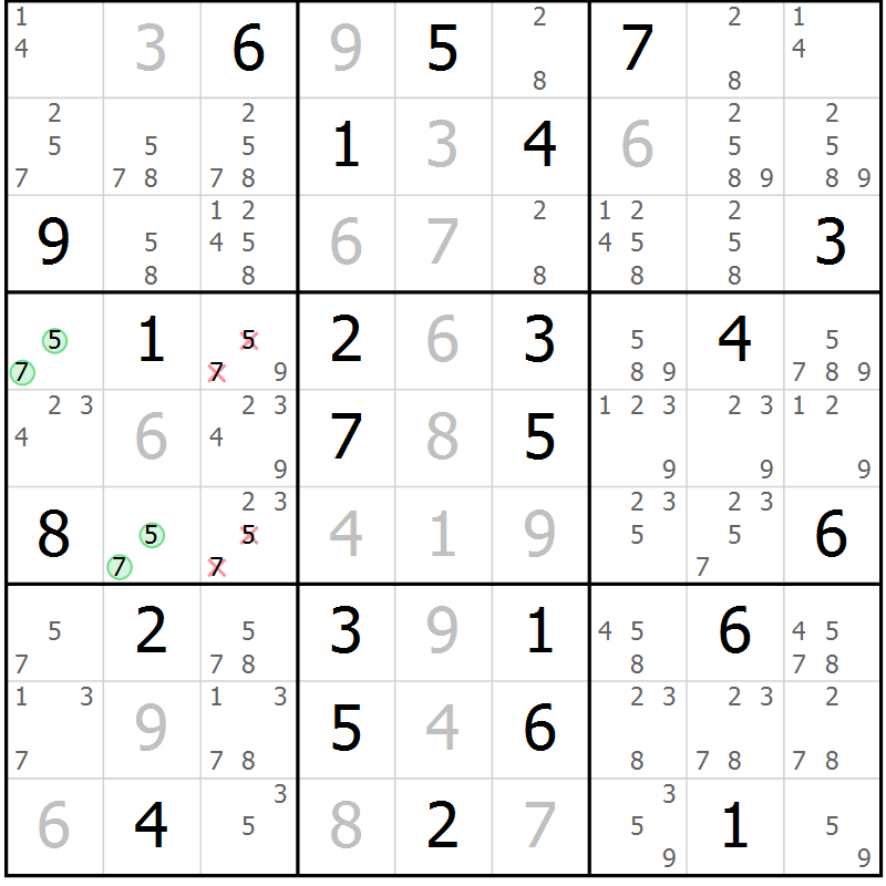 Position des candidats pour la solution de la Gr 30 page 33 du magazine de sudoku Maestro n° 104