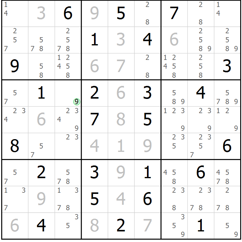Position des candidats pour la solution de la Gr 30 page 33 du magazine de sudoku Maestro n° 104