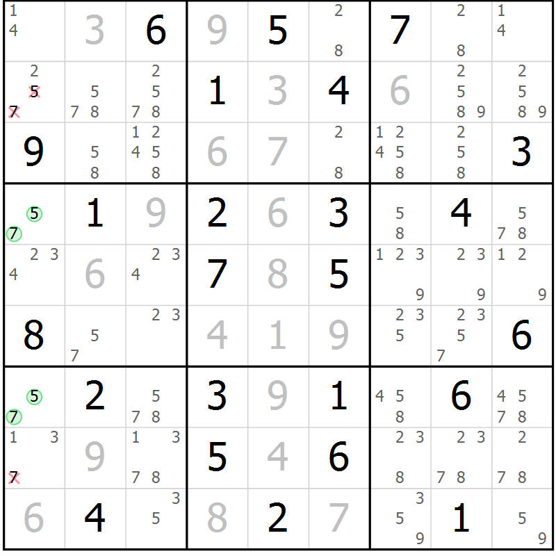 Position des candidats pour la solution de la Gr 30 page 33 du magazine de sudoku Maestro n° 104