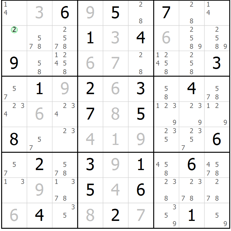 Position des candidats pour la solution de la Gr 30 page 33 du magazine de sudoku Maestro n° 104