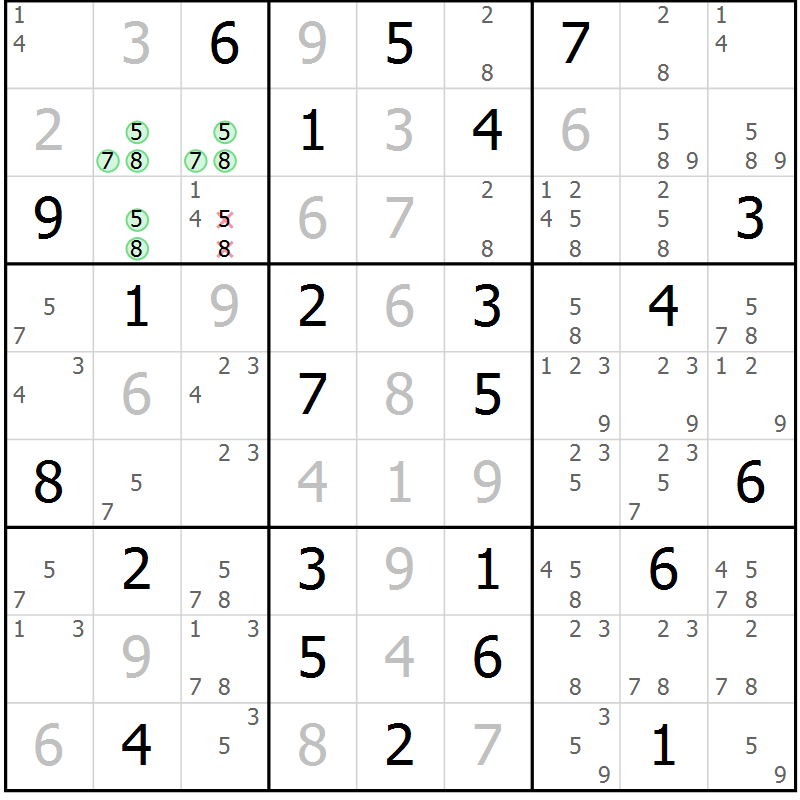 Position des candidats pour la solution de la Gr 30 page 33 du magazine de sudoku Maestro n° 104