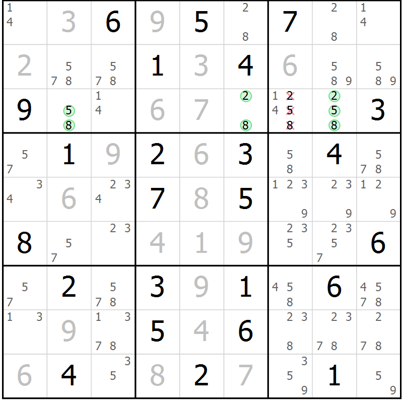Position des candidats pour la solution de la Gr 30 page 33 du magazine de sudoku Maestro n° 104