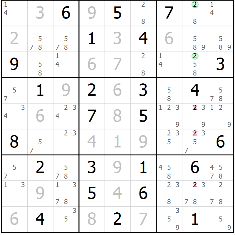 Position des candidats pour la solution de la Gr 30 page 33 du magazine de sudoku Maestro n° 104