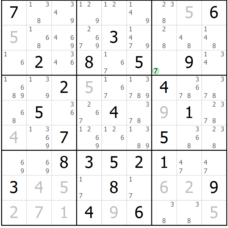 Position des candidats pour la solution de la Gr 31 page 34 du magazine de sudoku Maestro n° 104