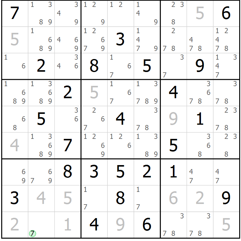 Position des candidats pour la solution de la Gr 31 page 34 du magazine de sudoku Maestro n° 104