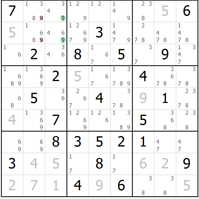 Position des candidats pour la solution de la Gr 31 page 34 du magazine de sudoku Maestro n° 104