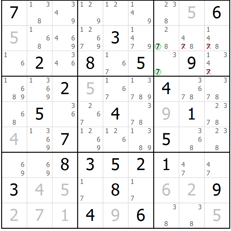 Position des candidats pour la solution de la Gr 31 page 34 du magazine de sudoku Maestro n° 104