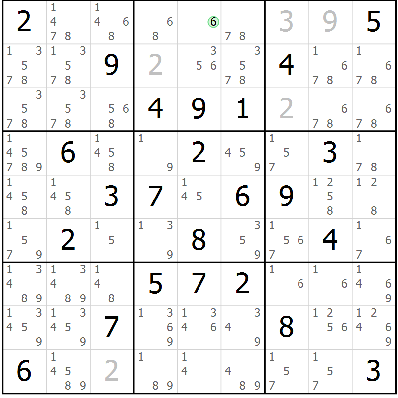 Position des candidats pour la solution de la Gr 32 page 35 du magazine de sudoku Maestro n° 104