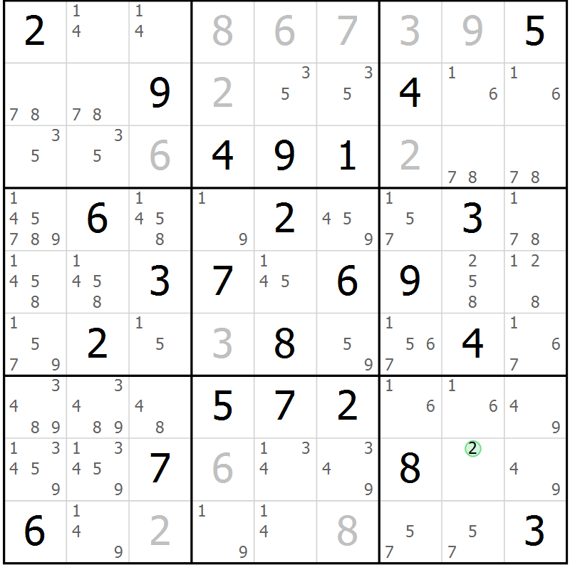 Position des candidats pour la solution de la Gr 32 page 35 du magazine de sudoku Maestro n° 104
