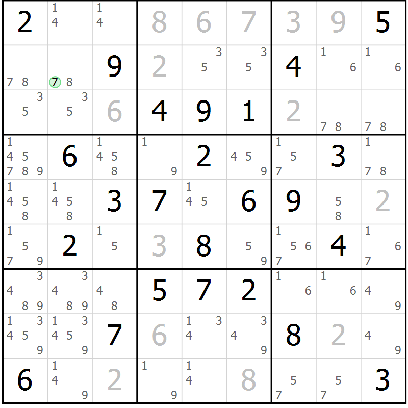 Position des candidats pour la solution de la Gr 32 page 35 du magazine de sudoku Maestro n° 104