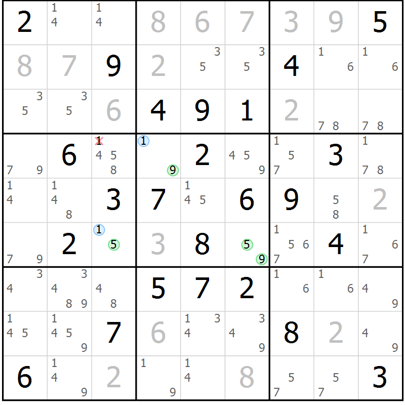 Position des candidats pour la solution de la Gr 32 page 35 du magazine de sudoku Maestro n° 104