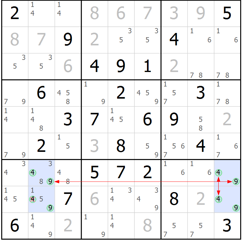 Position des candidats pour la solution de la Gr 32 page 35 du magazine de sudoku Maestro n° 104