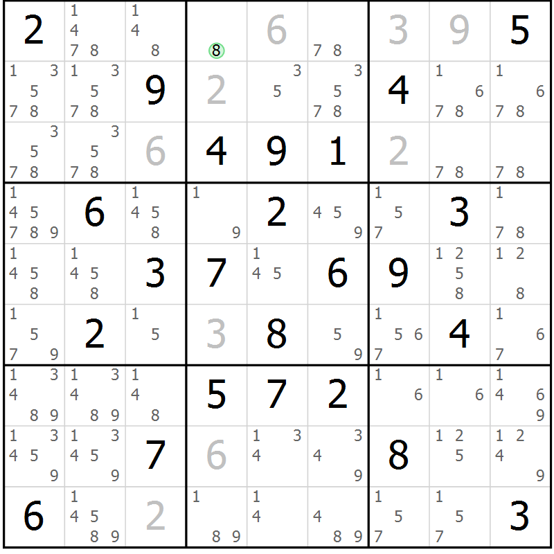 Position des candidats pour la solution de la Gr 32 page 35 du magazine de sudoku Maestro n° 104