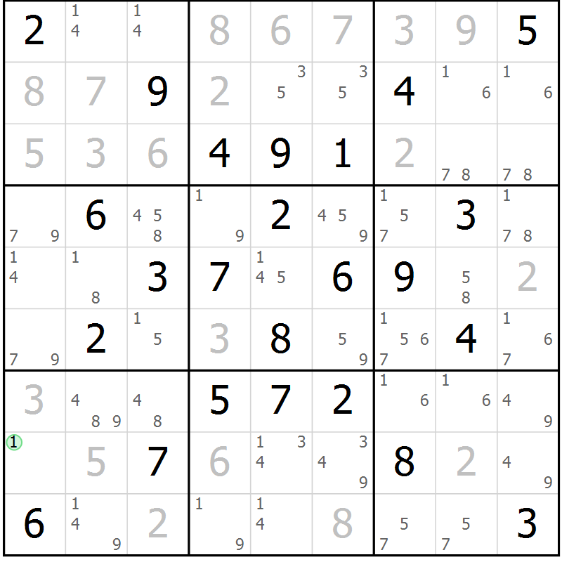 Position des candidats pour la solution de la Gr 32 page 35 du magazine de sudoku Maestro n° 104