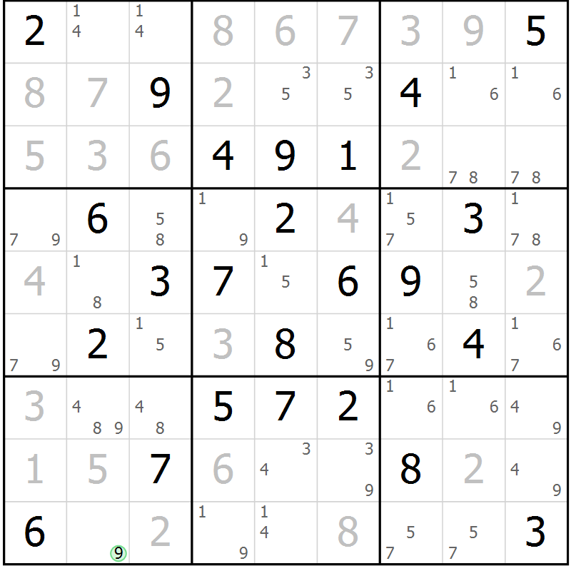 Position des candidats pour la solution de la Gr 32 page 35 du magazine de sudoku Maestro n° 104