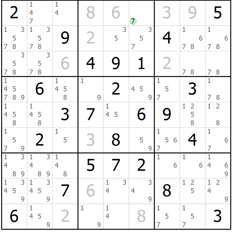 Position des candidats pour la solution de la Gr 32 page 35 du magazine de sudoku Maestro n° 104