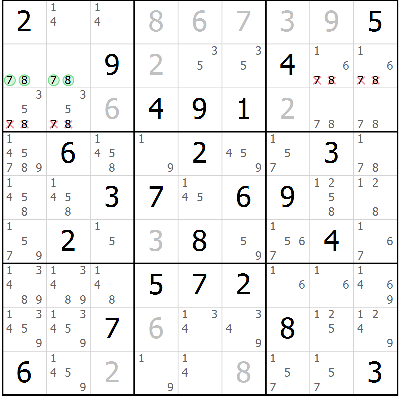 Position des candidats pour la solution de la Gr 32 page 35 du magazine de sudoku Maestro n° 104