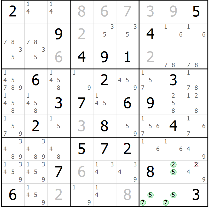 Position des candidats pour la solution de la Gr 32 page 35 du magazine de sudoku Maestro n° 104