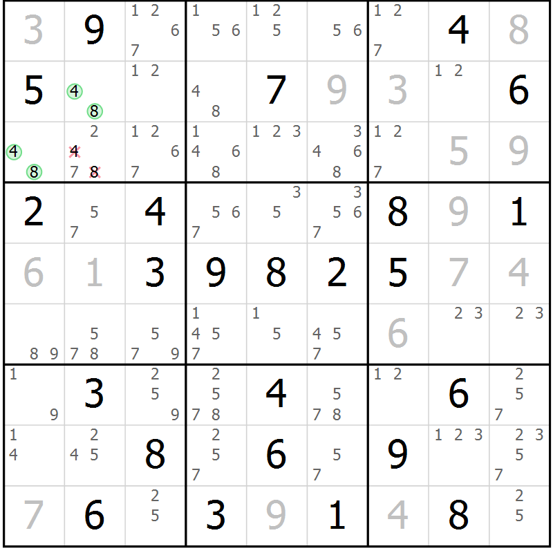 Position des candidats pour la solution de la Gr 33 page 36 du magazine de sudoku Maestro n° 104