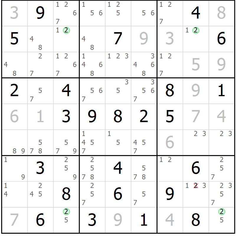 Position des candidats pour la solution de la Gr 33 page 36 du magazine de sudoku Maestro n° 104