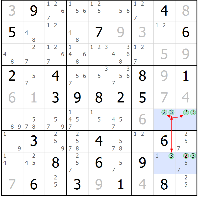 Position des candidats pour la solution de la Gr 33 page 36 du magazine de sudoku Maestro n° 104