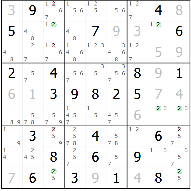 Position des candidats pour la solution de la Gr 33 page 36 du magazine de sudoku Maestro n° 104