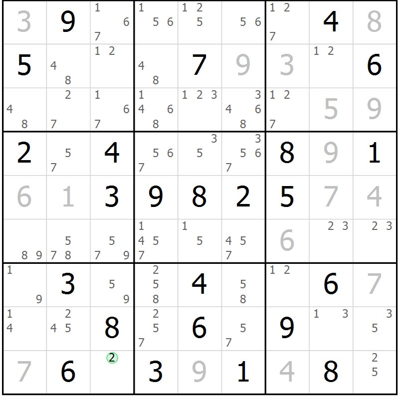 Position des candidats pour la solution de la Gr 33 page 36 du magazine de sudoku Maestro n° 104
