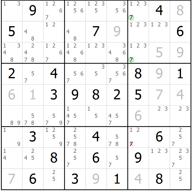 Position des candidats pour la solution de la Gr 33 page 36 du magazine de sudoku Maestro n° 104