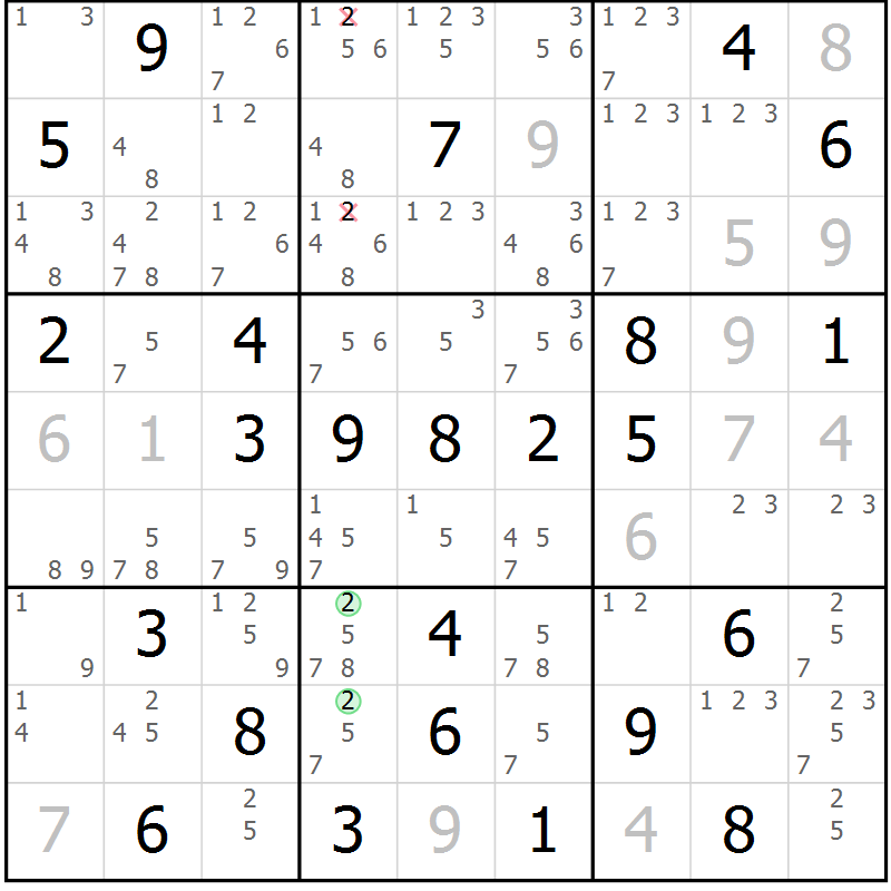 Position des candidats pour la solution de la Gr 33 page 36 du magazine de sudoku Maestro n° 104