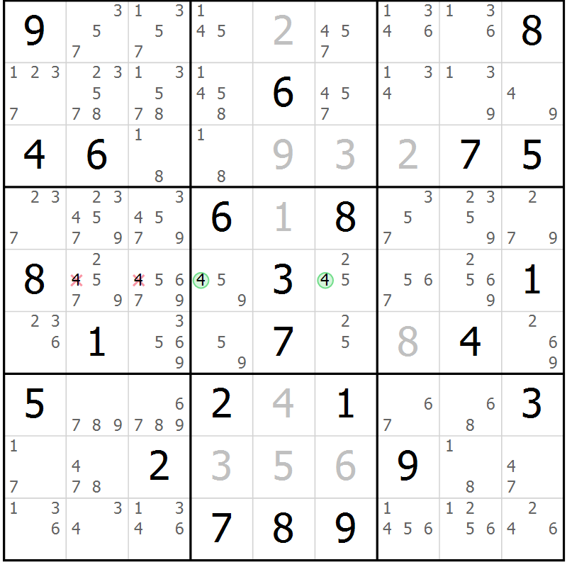 Position des candidats pour la solution de la Gr 34 page 37 du magazine de sudoku Maestro n° 104
