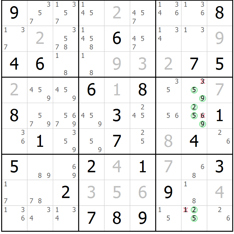 Position des candidats pour la solution de la Gr 34 page 37 du magazine de sudoku Maestro n° 104